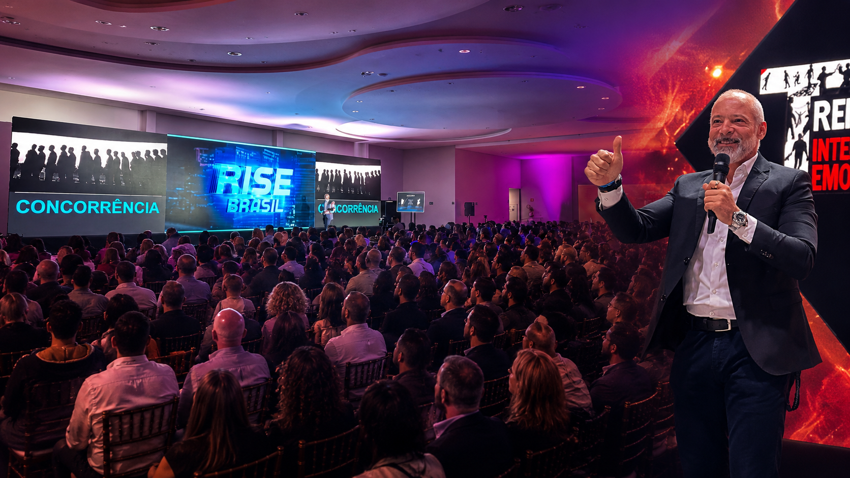 Alexandre Alvarenga em evento Rise Brasil com plateia lotada